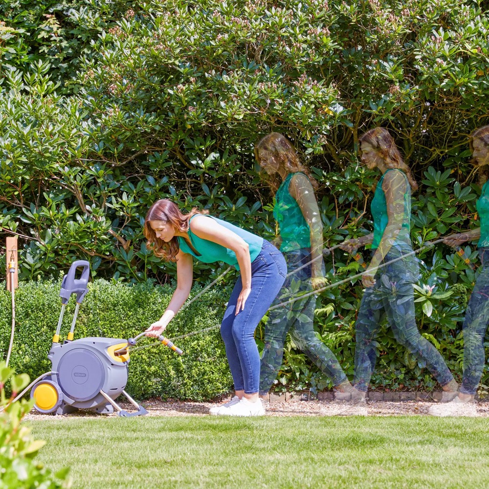 3-i-1 sprøjtedyse inkluderet i Hozelock Auto Reel Mobile 35m