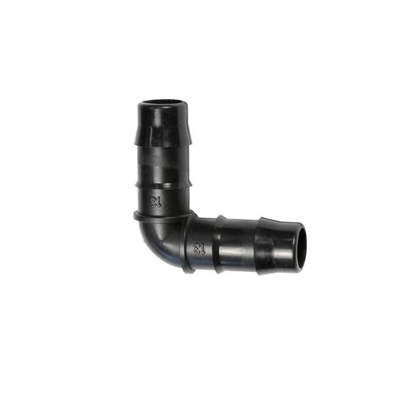 Vinkel Slangesamler 13mm til 90° sving i vandingssystemer uden knæk.