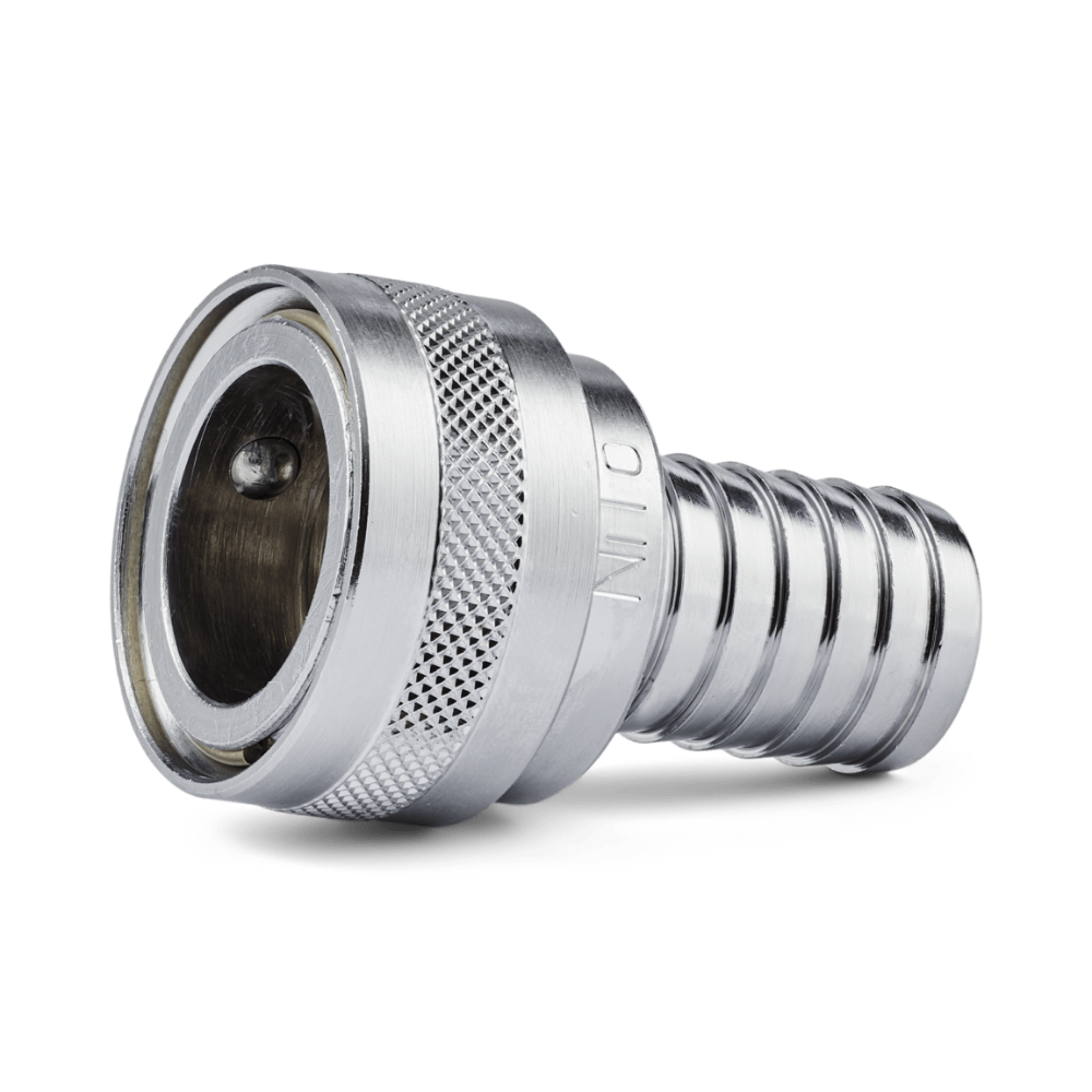 NITO 3/4" kobling med 3/4" slangespids i forkromet messing – robust slangeforskruning til have og industri