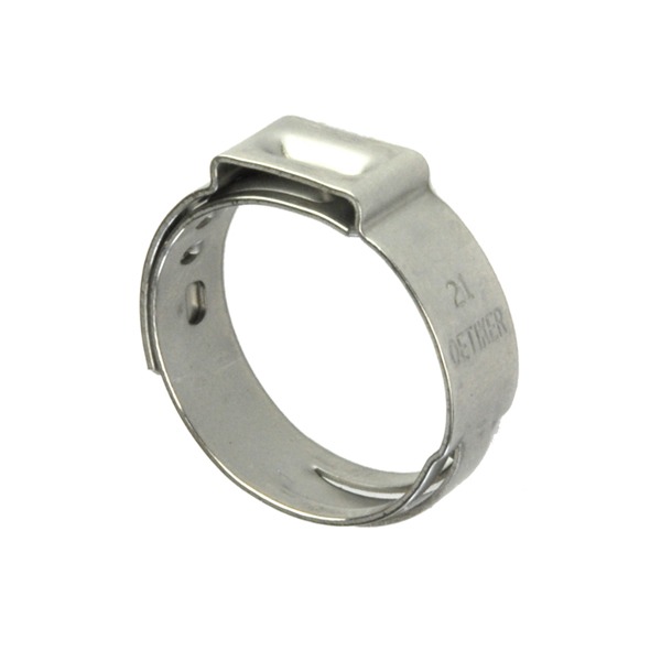 Aluminium slangeklemme (14,6 - 17,8 mm) med skrueløst én-styks design i et moderne vandingssystem.