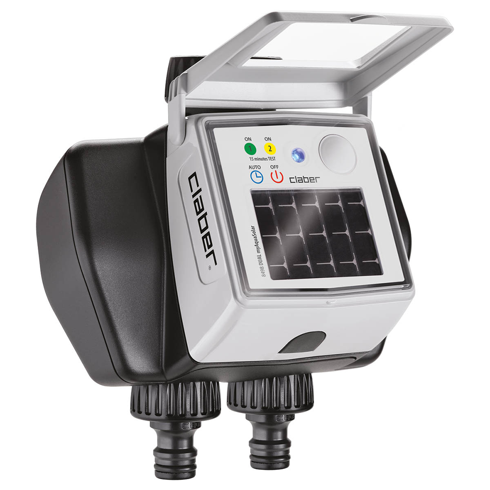 Dual MyAquaSolar vandingsur monteret i haven - vandslanger.dk