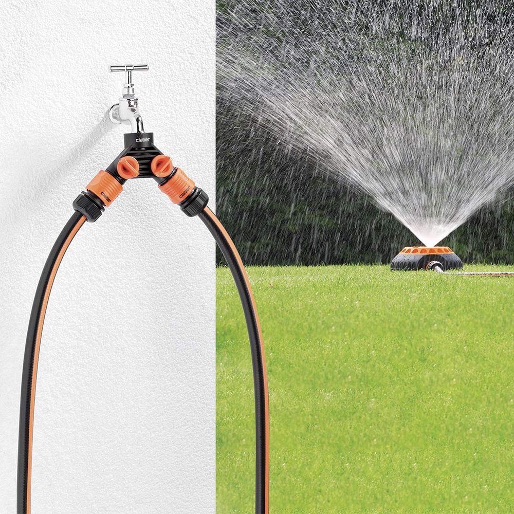 2-Vejs Fordeler kompatibel med 3/4 tomme og reduceret til 1/2 tomme gevind, ideel til samtidig brug af to slanger med selvstændig vandstrømskontrol.