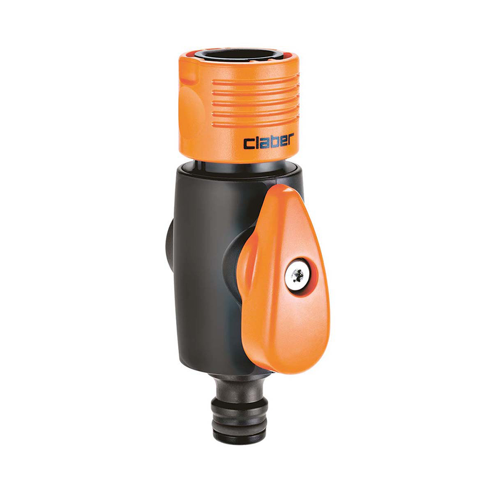 Kobling/Nippel med lukkeventil for vandtæt tilslutning og justerbar vandstrøm, kompatibel med Quick-Click.