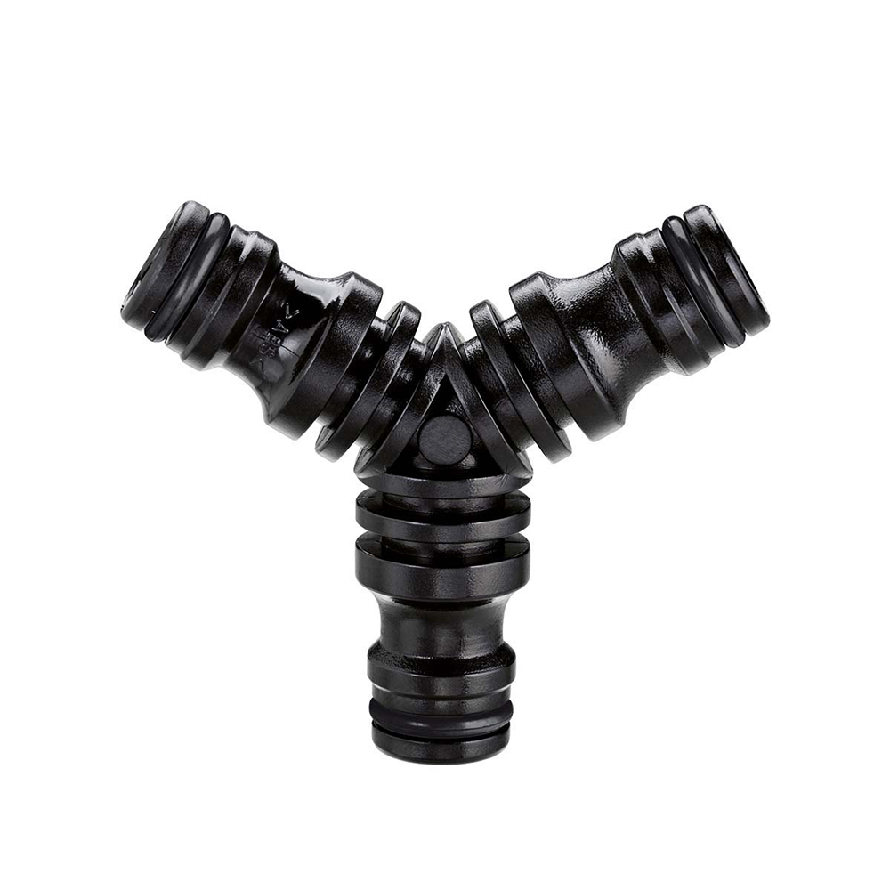 3-Vejs Nippel sikrer en vandtæt forbindelse af tre slanger med Quick-Click koblinger.