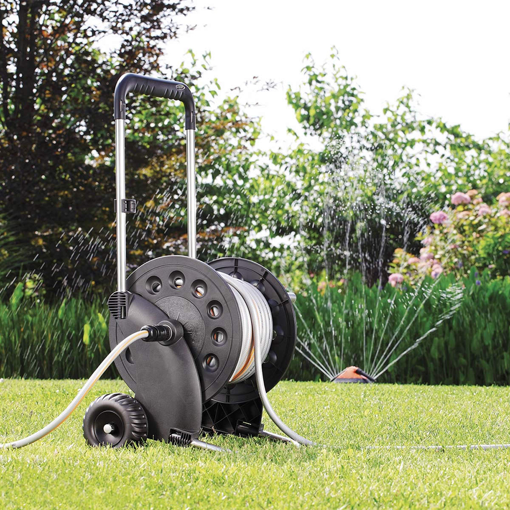 Slangevognsæt, Ecosei, 20m 1/2" slange, 3/4" hanekobling, sprøjtepistol og tilbehør.