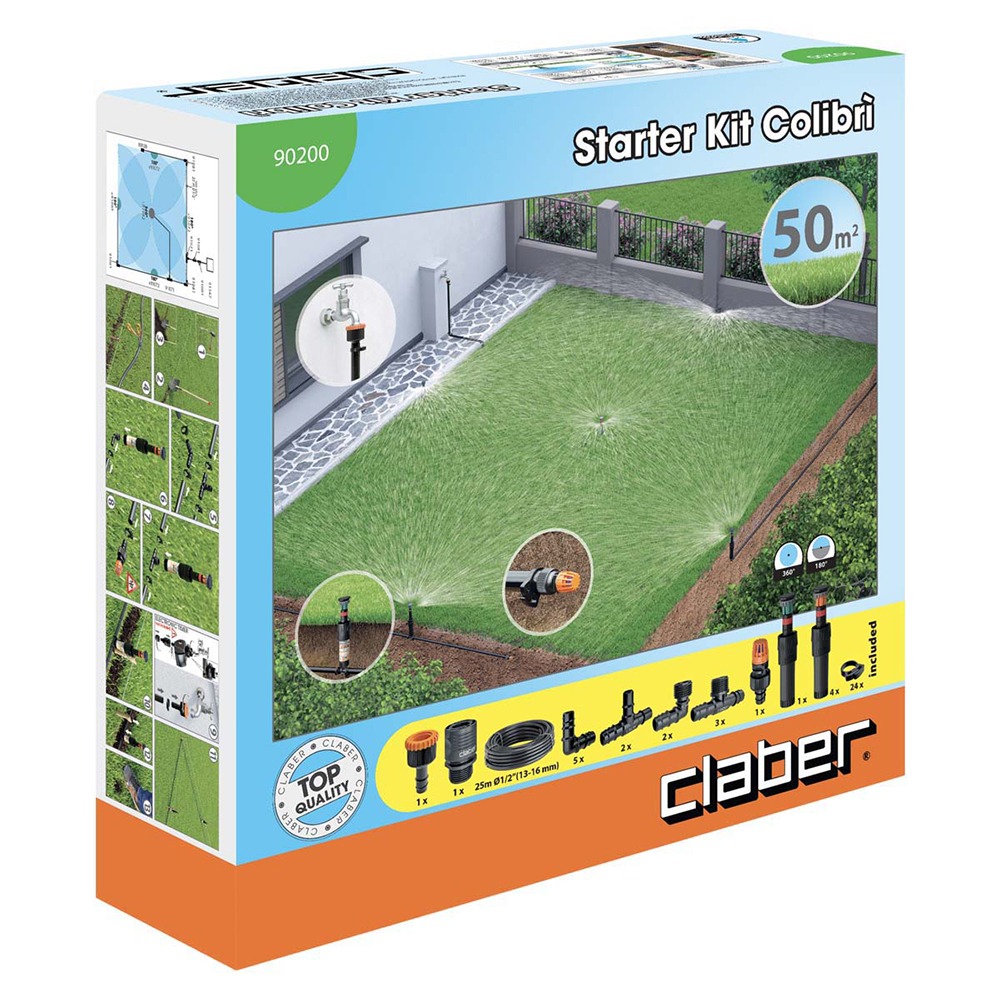 Komponenter af Colibrì Starter Kit til mikro-vanding.