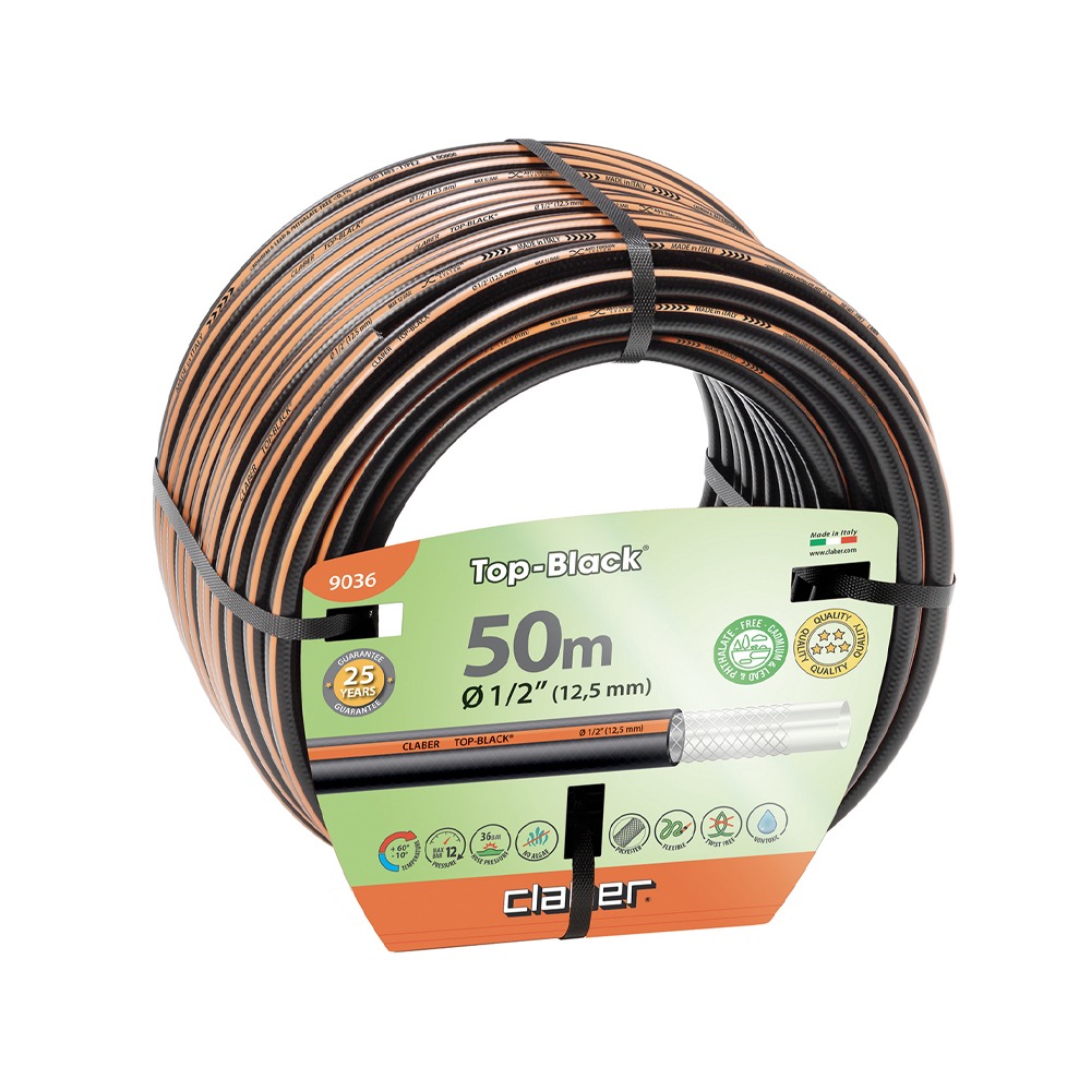 Top Black 1/2, 50m sort vandslange til havevanding