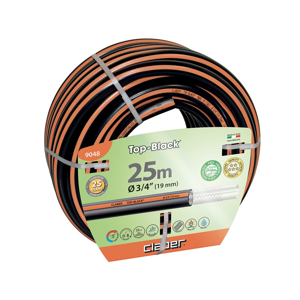Top Black 3/4, 25m sort vandslange til professionelle anvendelser