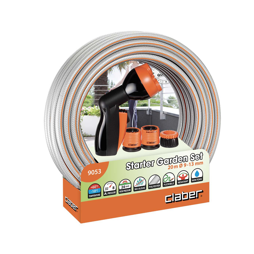 Starter havesæt, Claber, 25m, inkl. 20m slange, hanekobling, adapter, koblinger og pistol.