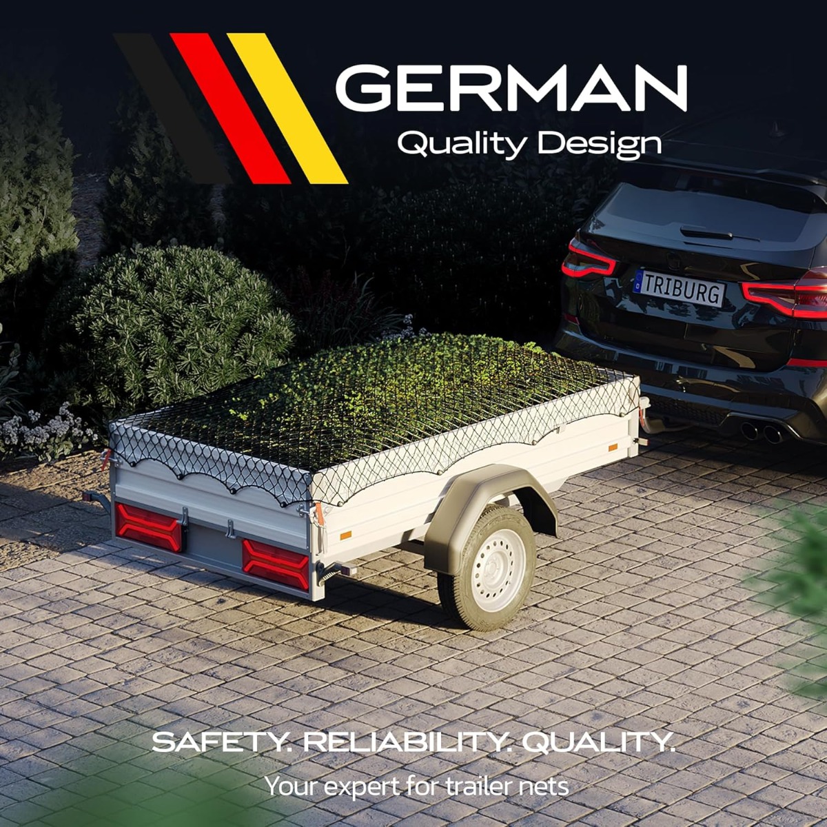 Elastisk trailer net med tætte masker – sikrer lasten mod vind og vejr