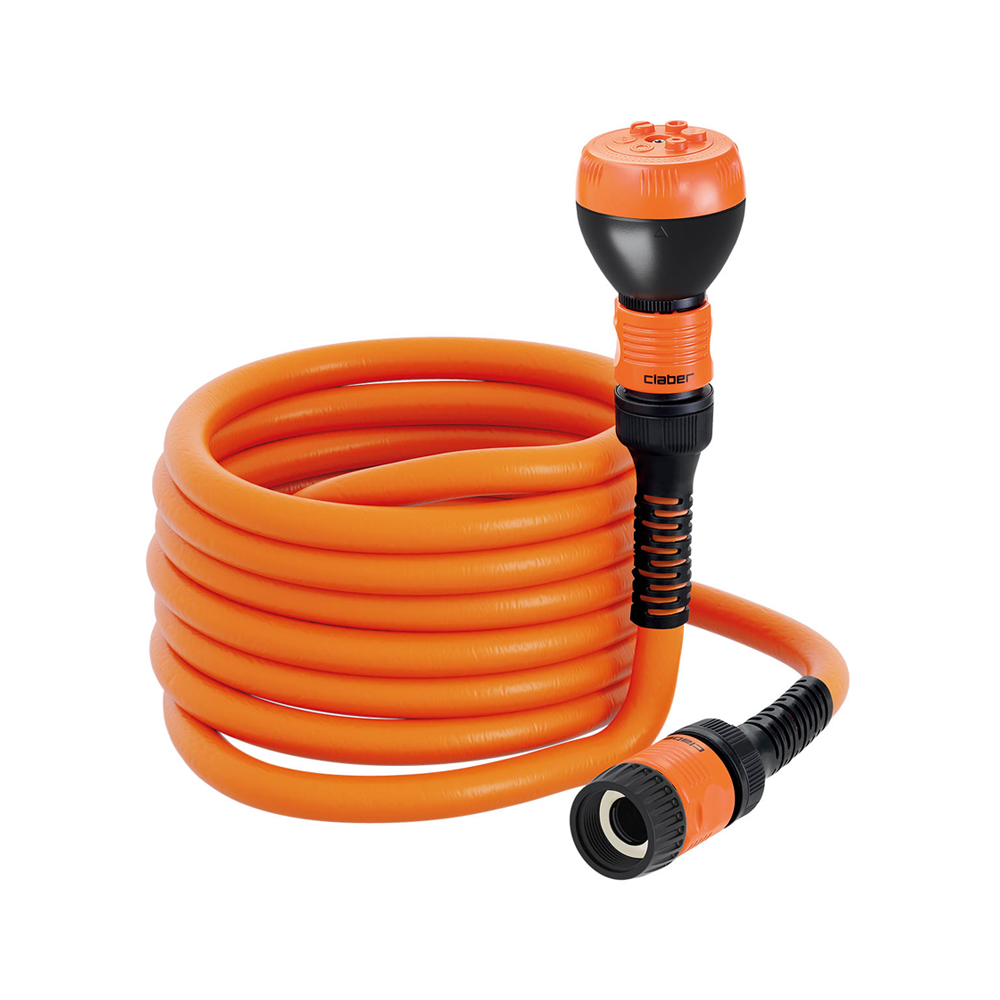 Fleksibel vandslange, 25m, udtrækkelig, med Quick-Click koblinger og 5-mønstret spraydyse.