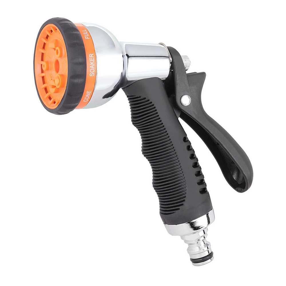 Multifunktionspistol i forkromet metal - 8 forskellige spraymønstre med drejelig ringmøtrik