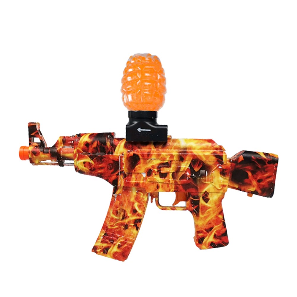 AK 47 Mini Elektrisk Gelblaster i orange - Sikker og sjov leg med 1.000 medfølgende gelkugler.