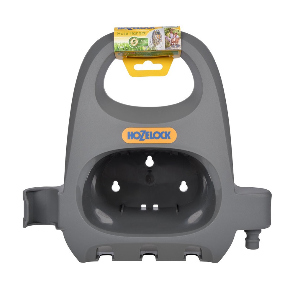 Hozelock grå slangeholder med håndtag og plads til koblinger