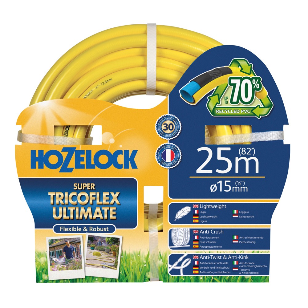 Hozelock Ultimate 25 m haveslange med 1/2" diameter – produktpakke med label