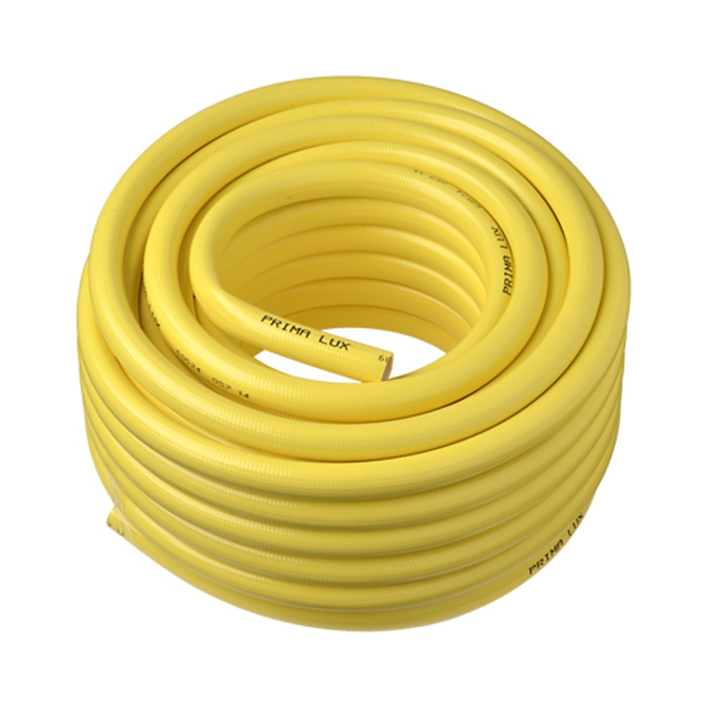 Prima Lux vandslange 1" i gul PVC, oprullet i 50 meter rulle