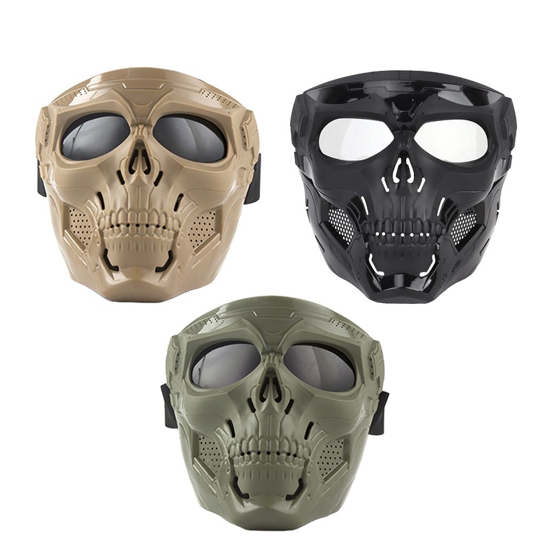 Fullface Maske - Skeleton i grøn med ventilation og UV-beskyttelse