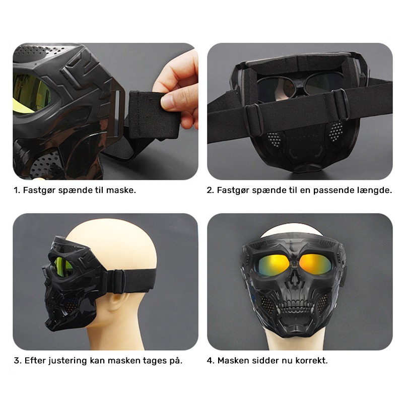 Sort Fullface Maske - Skeleton med justerbart elastikbånd