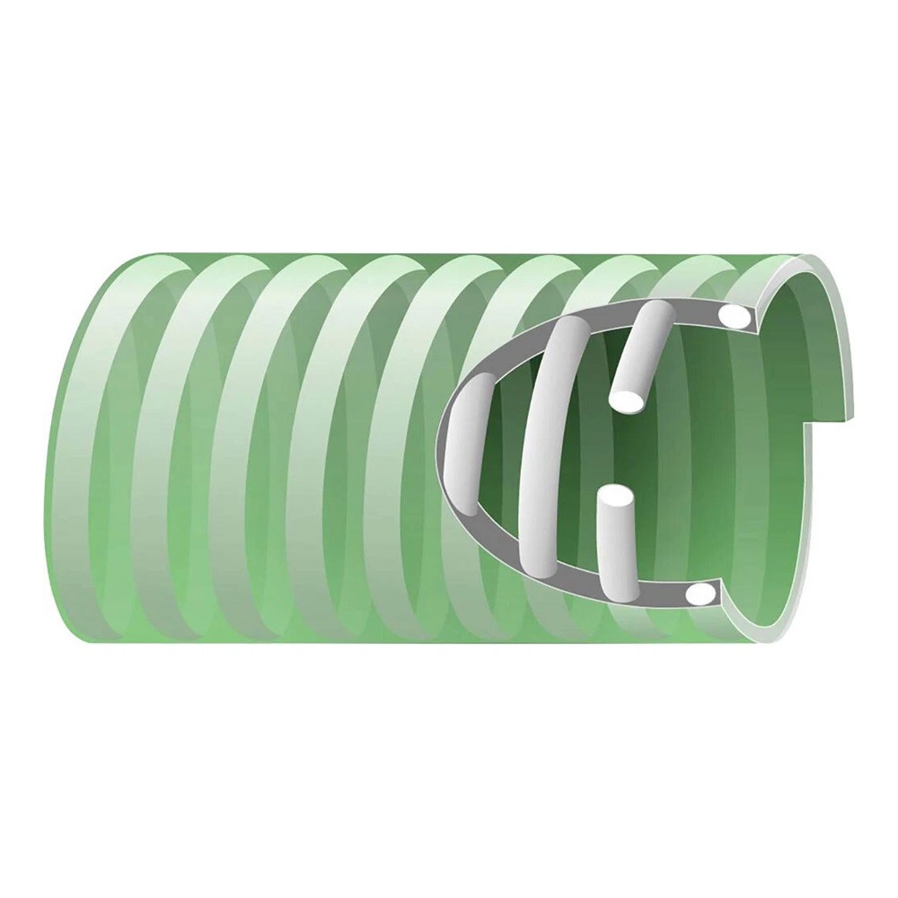 Fleksibel grøn spiralslange med transparent væg og slagfast spiral