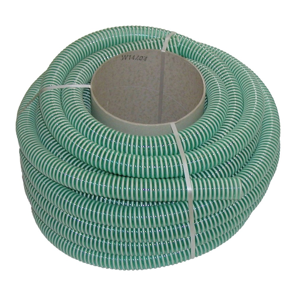 Grøn og hvid spiralslange i PVC til vanding og dræning
